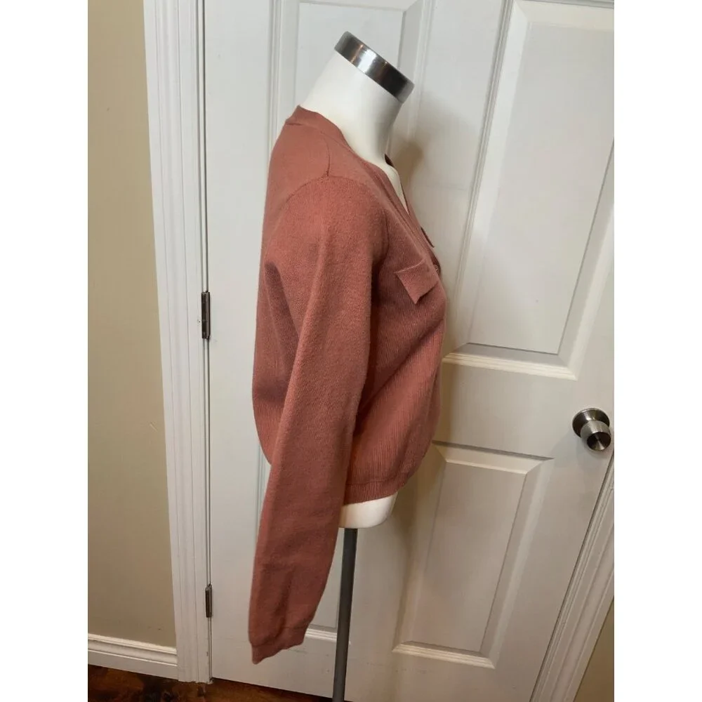 T Tahari Faded Brick Red V-Neck Button-Up Cardigan Sweater, Size Medium